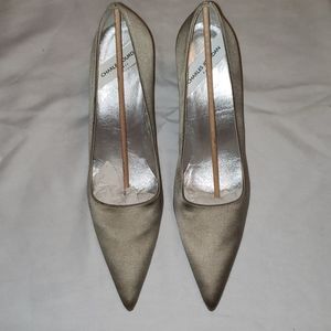 Charles Jourdan Silver/Taupe Silk Pumps